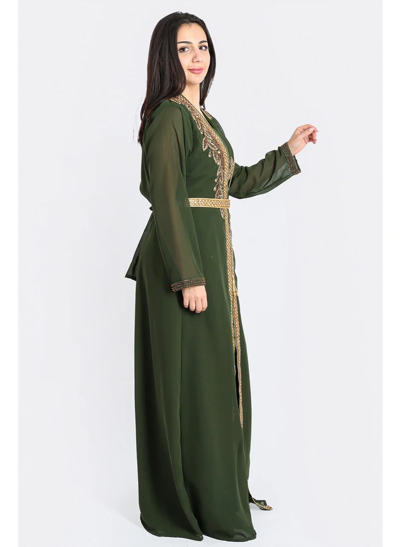 IKKXA Crystal Bliss Handcrafted Green Kaftan IKW9857