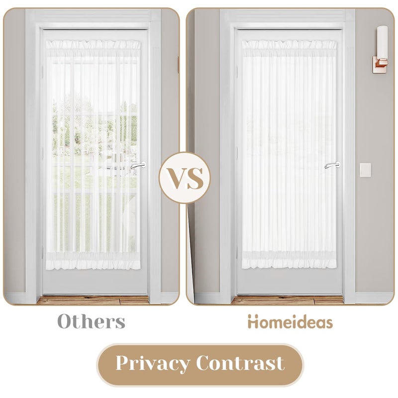 هوم أيدياز Homeideas لا تراه الستائر الفرنسية الأبواب مجموعة من 2 لخصوصية الباب الأمامي شبه الباب الستائر نافذة القضيب قضيب الجيب باب ترشيح باب يغطى مع tieback (الأبيض 54W × 72L) - Image 2