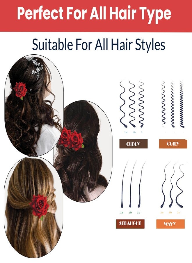 TEMPERIA (1pcs) Hair Accessories For Women & Girls - Stylish Red Rose Artificial Flowers Bun Juda U Pins & Clips for Style & Decoration - Bridal Brooch & Braid for Hairstyle of Bride, Wedding & Party - Image 5