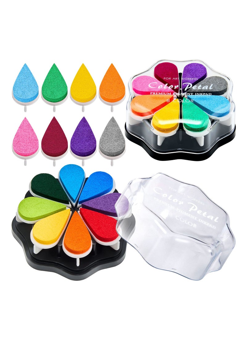 KASTWAVE 2 Boxes Stamp Ink Pad Petal Shape Craft Ink Pad Stamps Partner DIY Color, Finger Ink Stamp Pads for Kids, Rainbow Rubber Ink Pad for Card Making, Scrapbook, Painting - Image 1