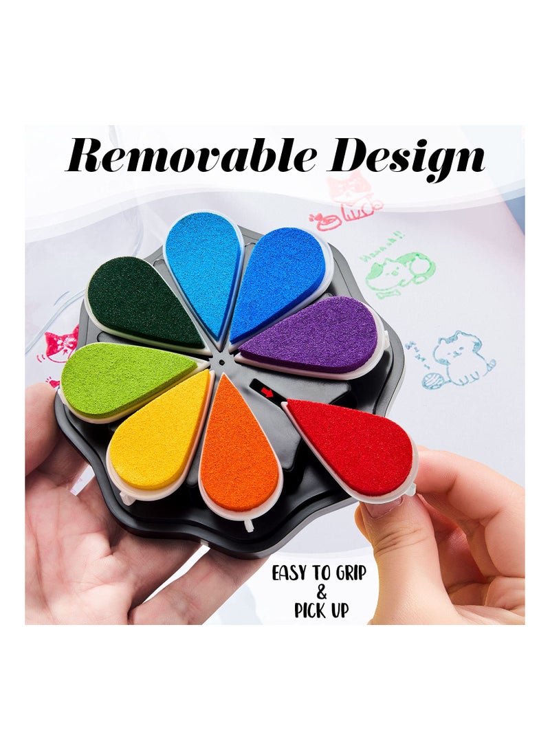 KASTWAVE 2 Boxes Stamp Ink Pad Petal Shape Craft Ink Pad Stamps Partner DIY Color, Finger Ink Stamp Pads for Kids, Rainbow Rubber Ink Pad for Card Making, Scrapbook, Painting - Image 3