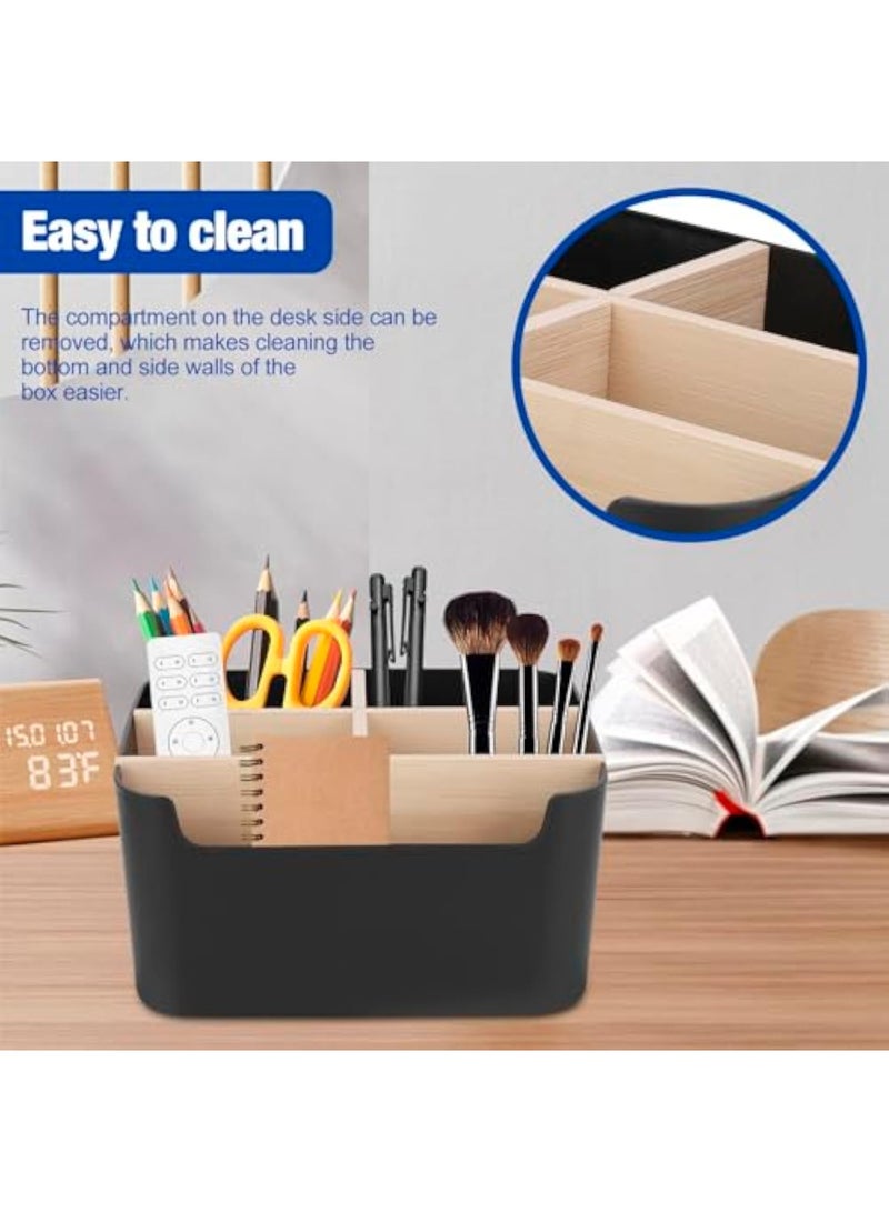 عربست منظم مكتب من الخيزران، منظم طاولات مكتب، 5 مربعات، مكتب، حامل أقلام مكتب قابل للإزالة مع مقسم، مصنوع من الخيزران، منظم مكتب لمستحضرات التجميل والأقلام والملاحظات اللاصقة (أسود) - Image 5