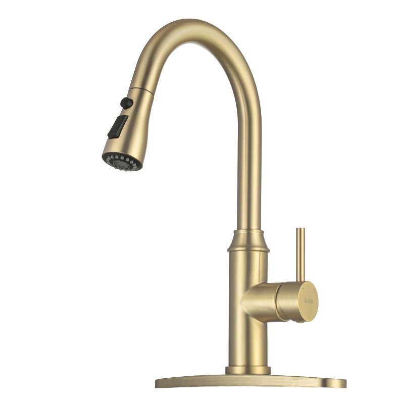 Gold Kitchen Faucet with SprayerSingle Handle Kitchen Sink Faucet with Pull Out Sprayer Champagne Bronze Arofa Brushed Gold Brass Faucets for RVOutdoorLaundry Sink