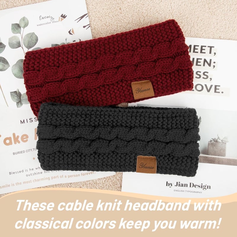 YSense Winter Headbands for Women, Ear Warmer Headband Womens Cable Knit Fleece Lined Ear Warmers Stocking Stuffers Gifts - Image 3