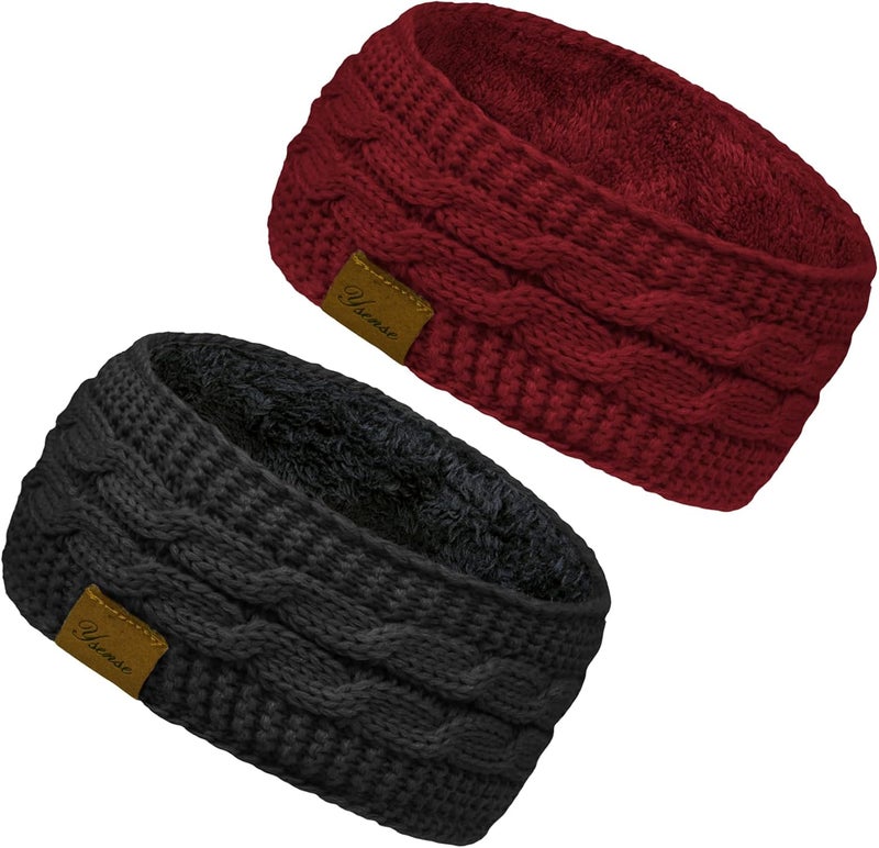 YSense Winter Headbands for Women, Ear Warmer Headband Womens Cable Knit Fleece Lined Ear Warmers Stocking Stuffers Gifts - Image 1