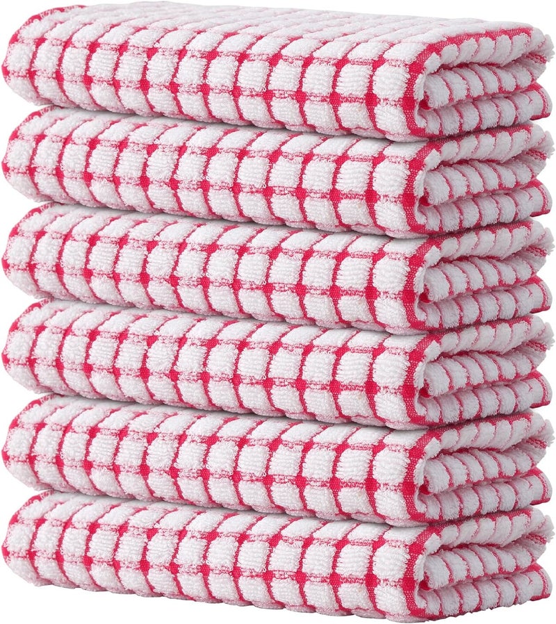 Kitinjoy Cotton 6 Pack Terry Kitchen Towels 16 x 25 Inches Super Soft and Absorbent Dish Towels Quick Drying Hand Towels for Kitchen Drying Red - Image 1
