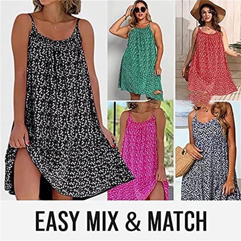 woobles CamiBloom - Floral Printed Camisole Dress Womens Summer Loose-Fit Sleeveless Ruffle Flowy Beach Mini Dress Grey S - Image 3