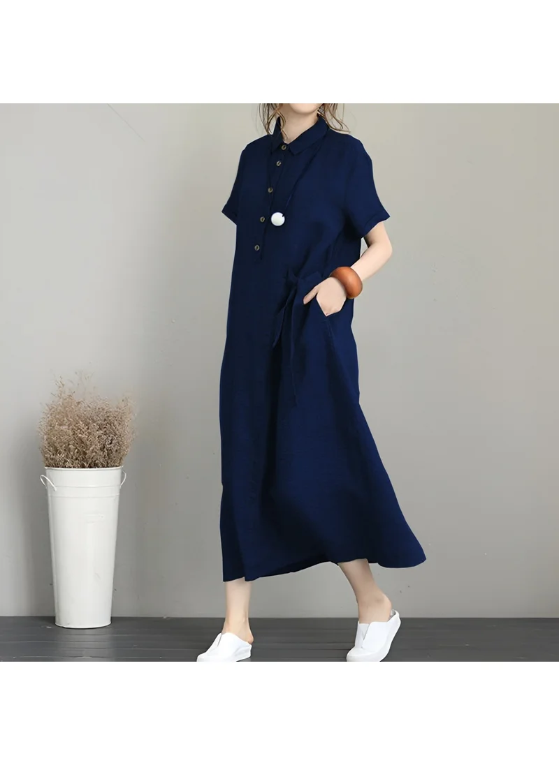 Barbora Linen Casual Short Sleeve Full Length Summer Casual Women's Dress LN245LACI6