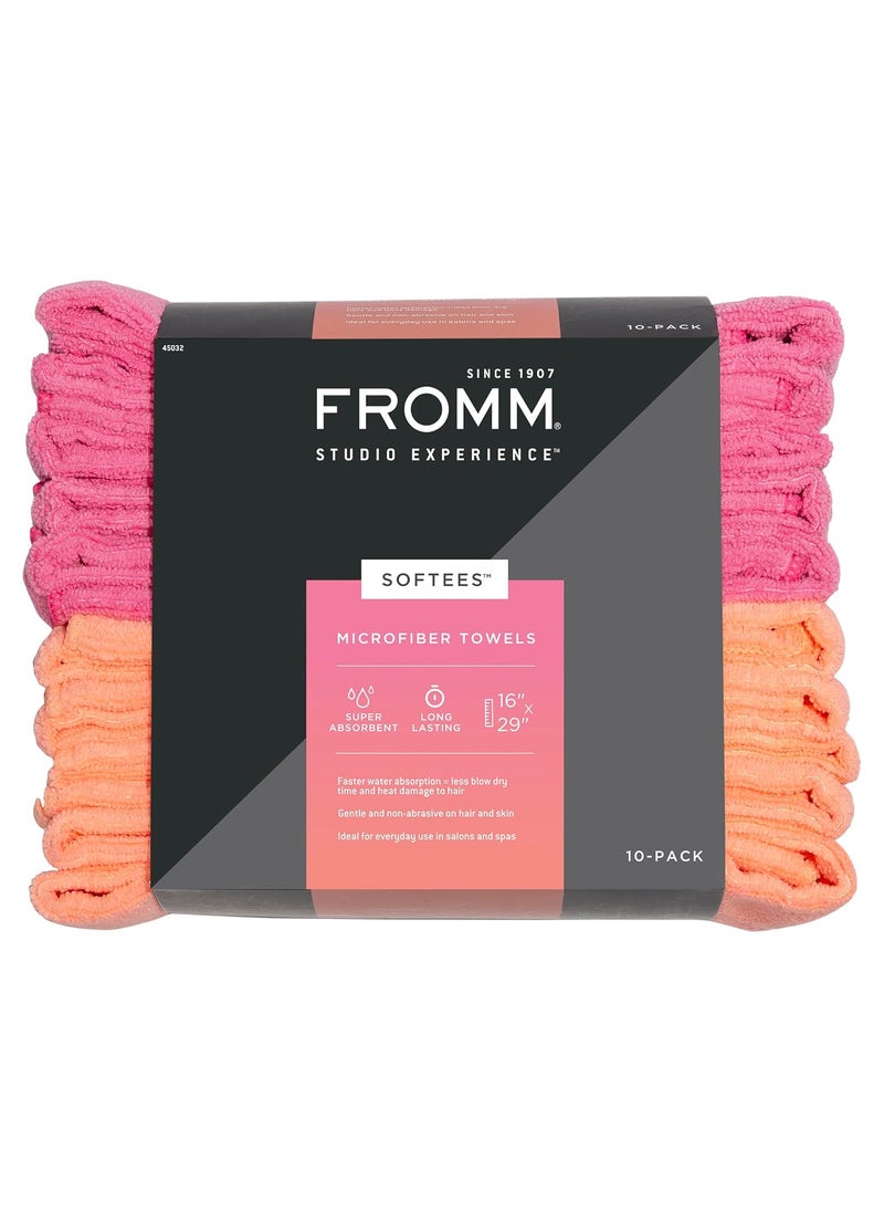 Fromm Softees Microfiber Towels for Hair Salon Barber Spa Gym Hair Wrap for Drying Curly Long Wavy Hair PinkOrange 16 x 29 Inches 10 Pack 
