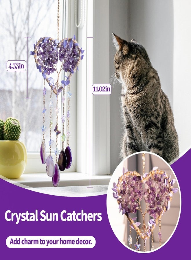 Dreamocean Heart Crystal Suncatcher, Dreamocean Amethyst Sun Catcher for Windows Haning Decor Crystal Tree of Life Dream Catchers Wall Hangings Outdoor Garden Decor for Adults Girls - Image 4