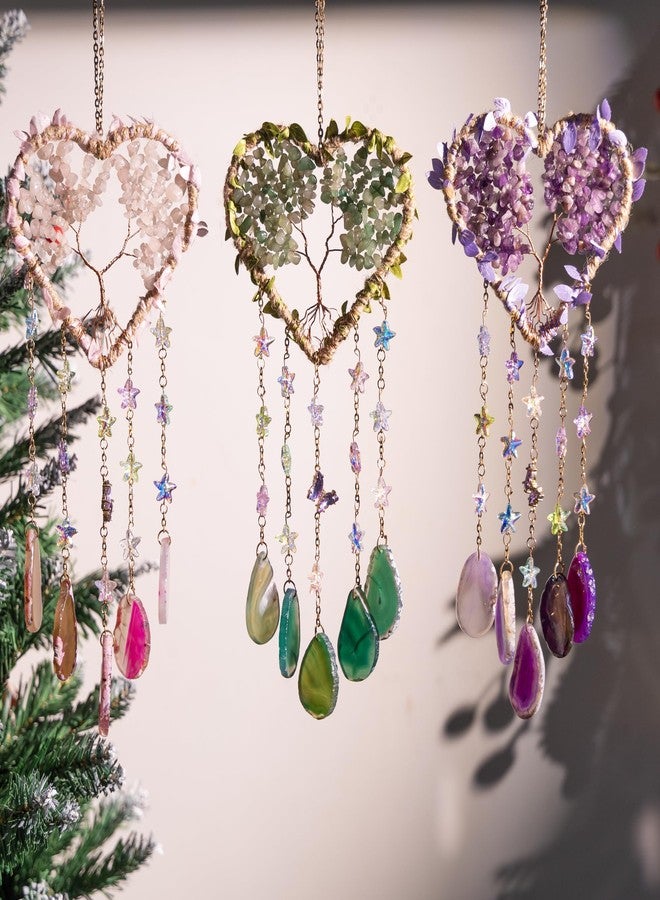 Dreamocean Heart Crystal Suncatcher, Dreamocean Amethyst Sun Catcher for Windows Haning Decor Crystal Tree of Life Dream Catchers Wall Hangings Outdoor Garden Decor for Adults Girls - Image 2