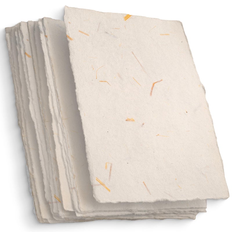 Wanderings Handmade Cream Deckle Edge Blank Paper with Straw - 4x6 - Pack of 50 - Watercolour/Mixed Media Paper - Save The Date Invitations Greeting Cards Notes DIY Arts Crafts - Thick 150 GSM - Image 2