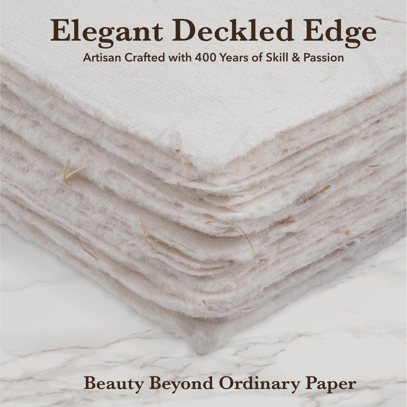 Wanderings Handmade Cream Deckle Edge Blank Paper with Straw - 4x6 - Pack of 50 - Watercolour/Mixed Media Paper - Save The Date Invitations Greeting Cards Notes DIY Arts Crafts - Thick 150 GSM - Image 3