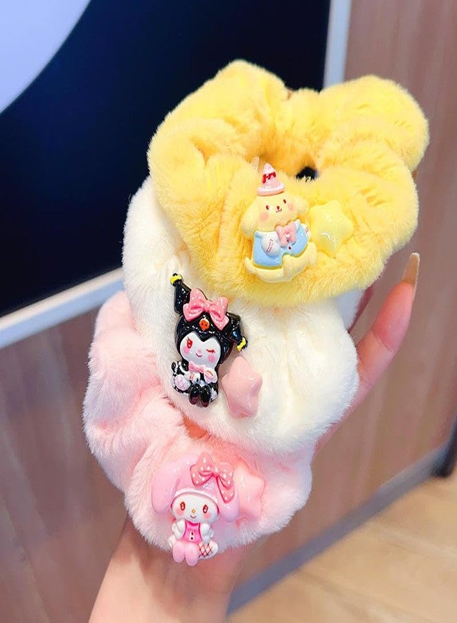 LOCKLUX Cute Plush Cartoon Hair Scrunchies Pack for Girls & Women | Soft Fluffy Hair Bands, Stylish Faux Fur Scrunchies | Warm Furry Elastic Hair Ties with Rubber Bands for Women & Girls - Multicolor Set of 4 - Image 4