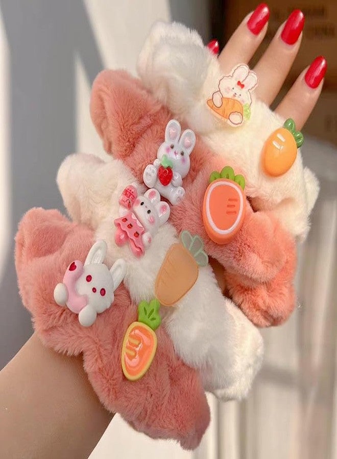 LOCKLUX Cute Plush Cartoon Hair Scrunchies Pack for Girls & Women | Soft Fluffy Hair Bands, Stylish Faux Fur Scrunchies | Warm Furry Elastic Hair Ties with Rubber Bands for Women & Girls - Multicolor Set of 4 - Image 3