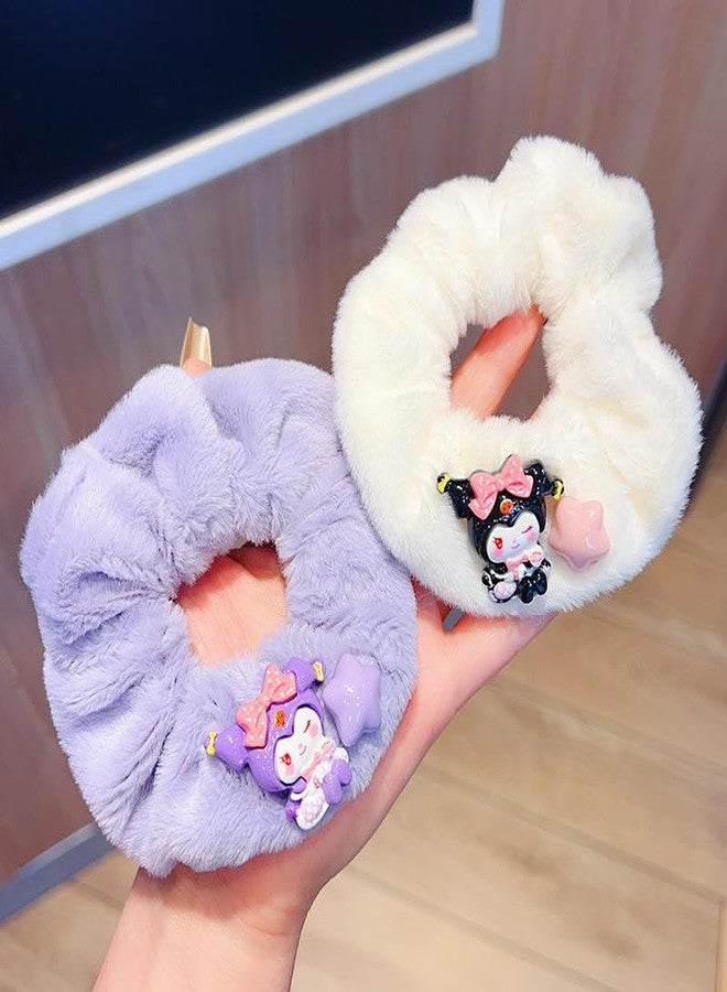 LOCKLUX Cute Plush Cartoon Hair Scrunchies Pack for Girls & Women | Soft Fluffy Hair Bands, Stylish Faux Fur Scrunchies | Warm Furry Elastic Hair Ties with Rubber Bands for Women & Girls - Multicolor Set of 4 - Image 5