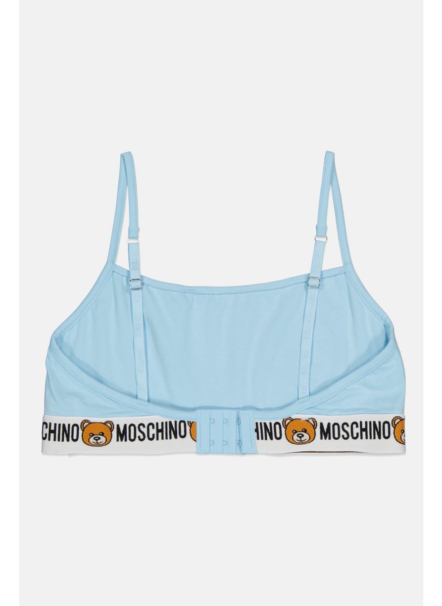 MOSCHINO Women Brand Logo Non Padded Bralette Underwear, Mint Blue  - Image 2