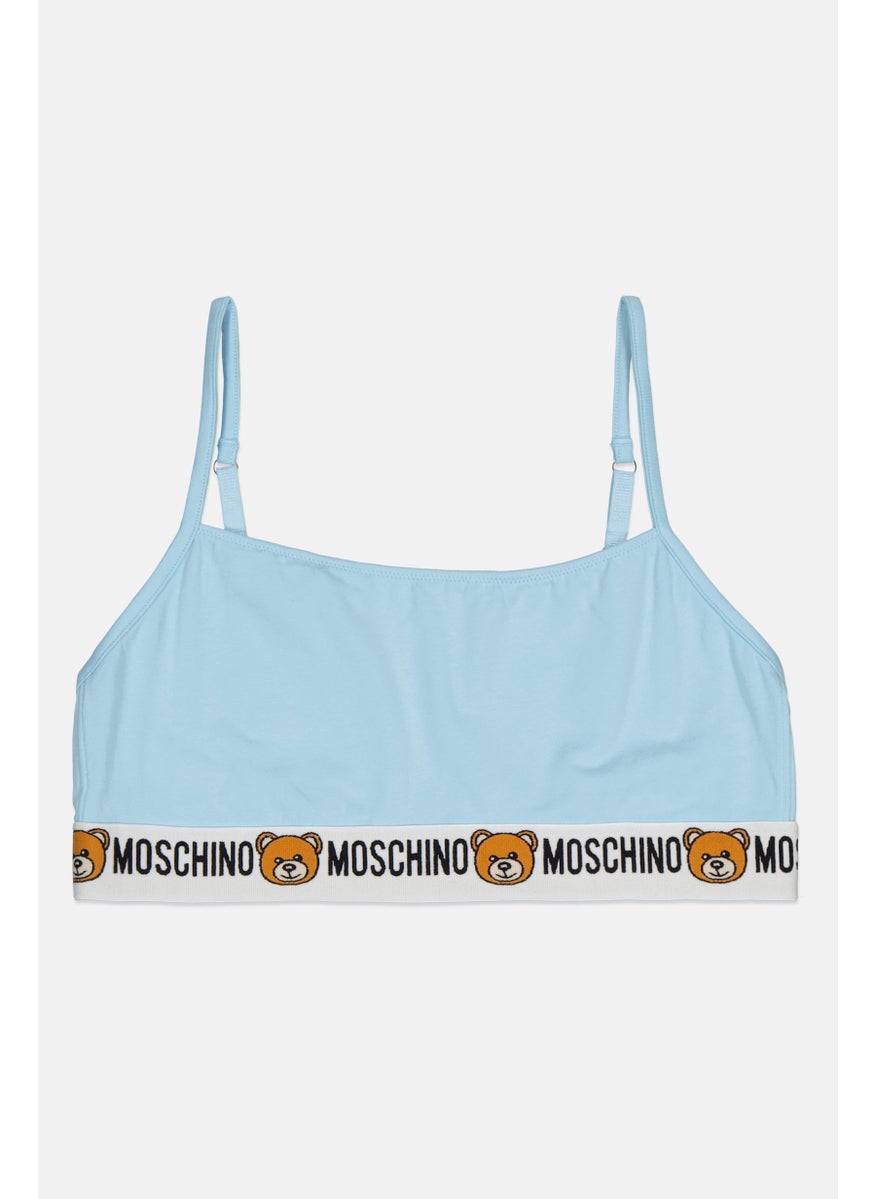 MOSCHINO Women Brand Logo Non Padded Bralette Underwear, Mint Blue  - Image 1
