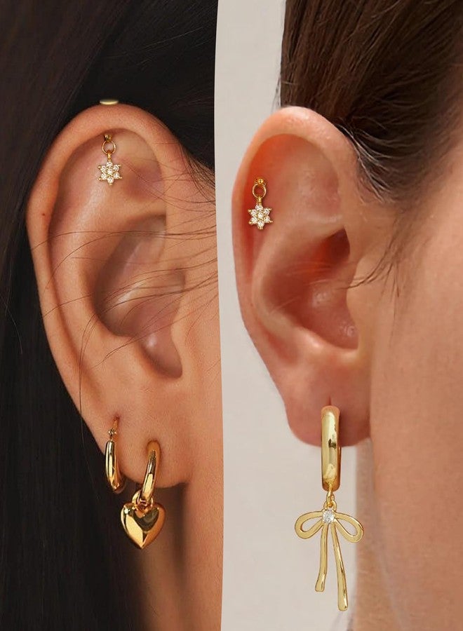 كوتشارم أقراط كوشارم الذهبية بتصميم زهرة عمودية لثقب غضروف الأذن، مقاس 16G، بتصميم رصاصة، وظهر مسطح مع دلاية متدلية، مقاس 6 مم، مناسبة لثقب شحمة الأذن. - Image 2