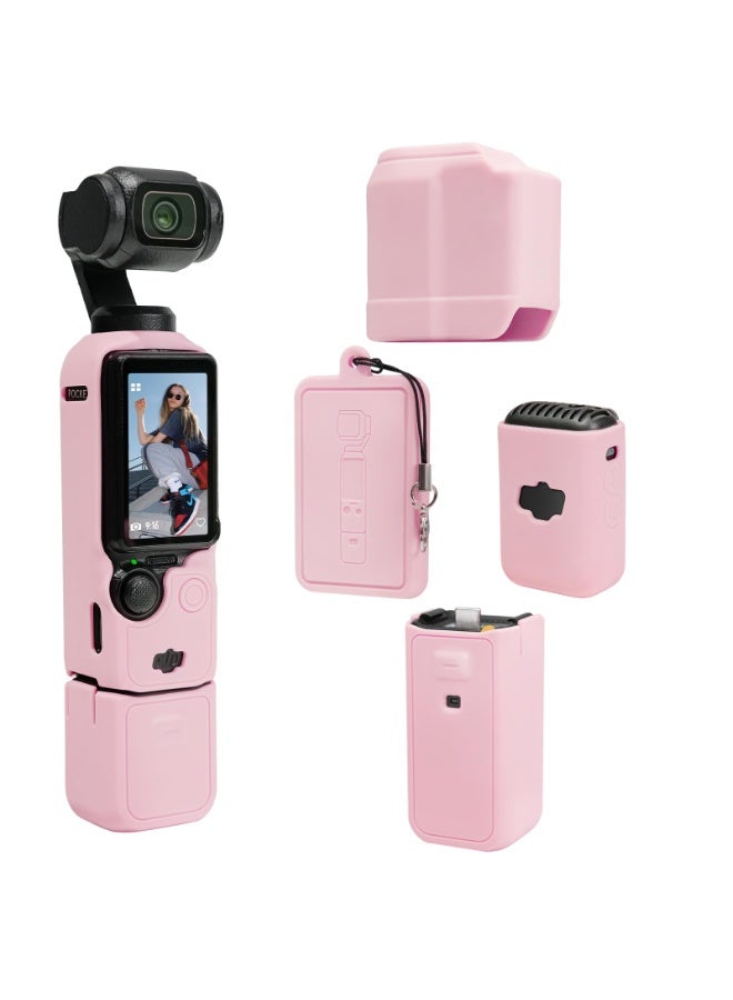 معجب جراب حماية لكاميرا DJI Osmo Pocket 3 - غطاء بمقبض من السيليكون الناعم وواقي للعدسة - خفيف الوزن ومقاوم للخدوش - مثالي للسفر، وتصوير الفلوجات (Vlogging)، والتصوير اليومي – باللون الوردي - Image 2