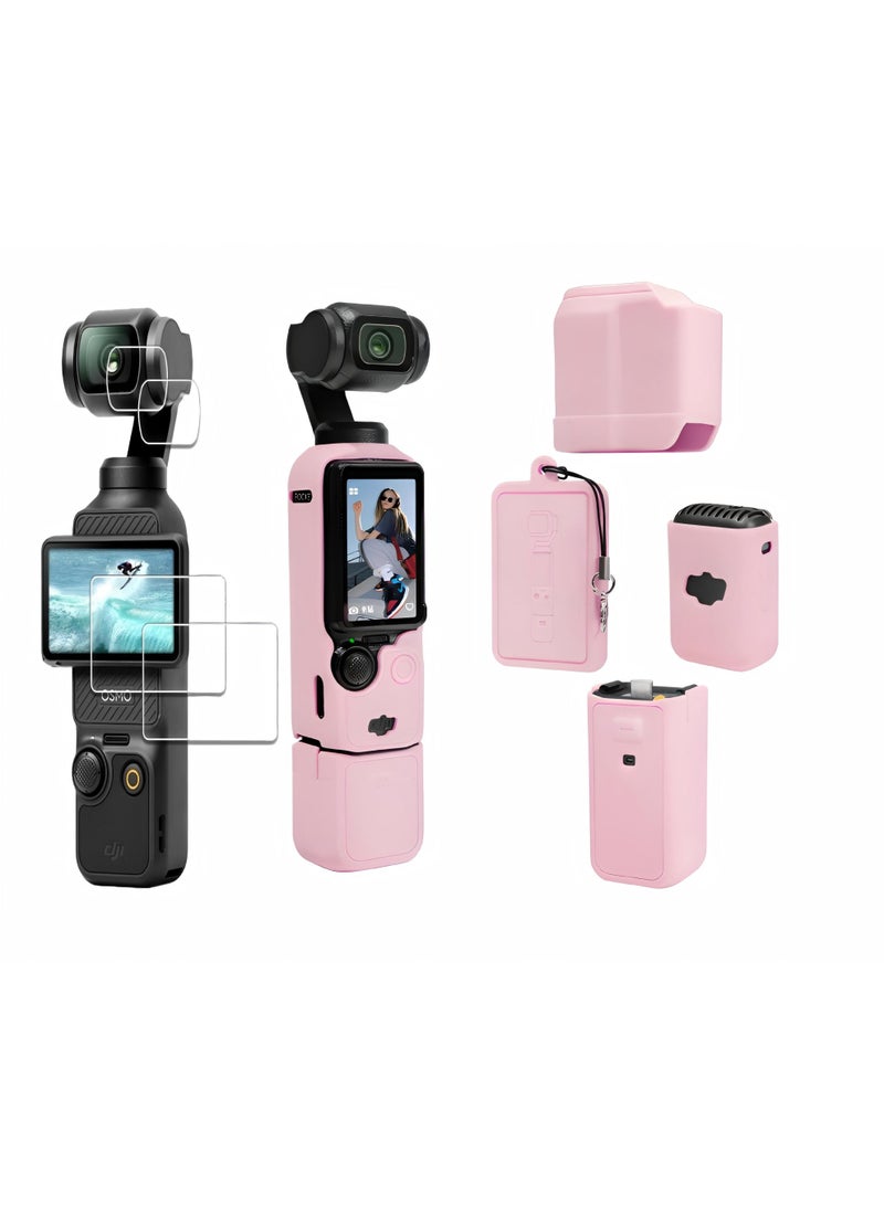 معجب جراب حماية لكاميرا DJI Osmo Pocket 3 - غطاء بمقبض من السيليكون الناعم وواقي للعدسة - خفيف الوزن ومقاوم للخدوش - مثالي للسفر، وتصوير الفلوجات (Vlogging)، والتصوير اليومي – باللون الوردي - Image 1