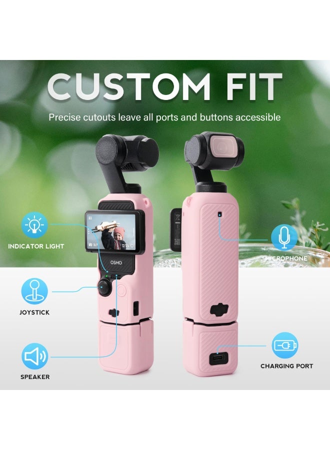 معجب جراب حماية لكاميرا DJI Osmo Pocket 3 - غطاء بمقبض من السيليكون الناعم وواقي للعدسة - خفيف الوزن ومقاوم للخدوش - مثالي للسفر، وتصوير الفلوجات (Vlogging)، والتصوير اليومي – باللون الوردي - Image 5