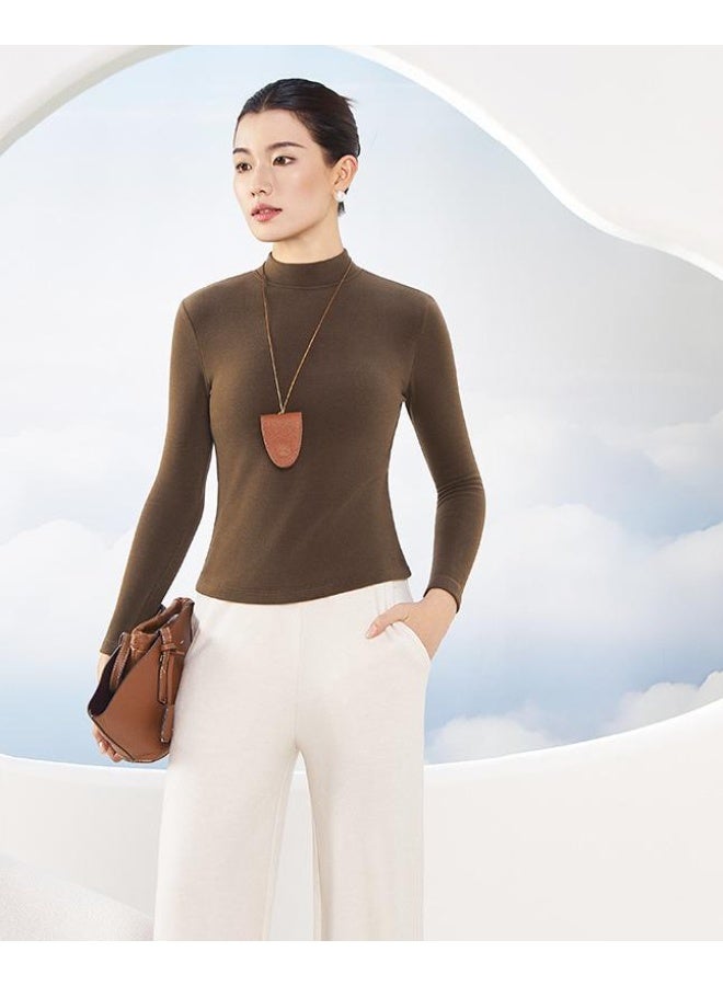 NIBEMINENT Double-Sided Velvet Half-High Collar Long Sleeve Women's Base Shirt Autumn Winter  Inner Wear T-Shirt - Image 1