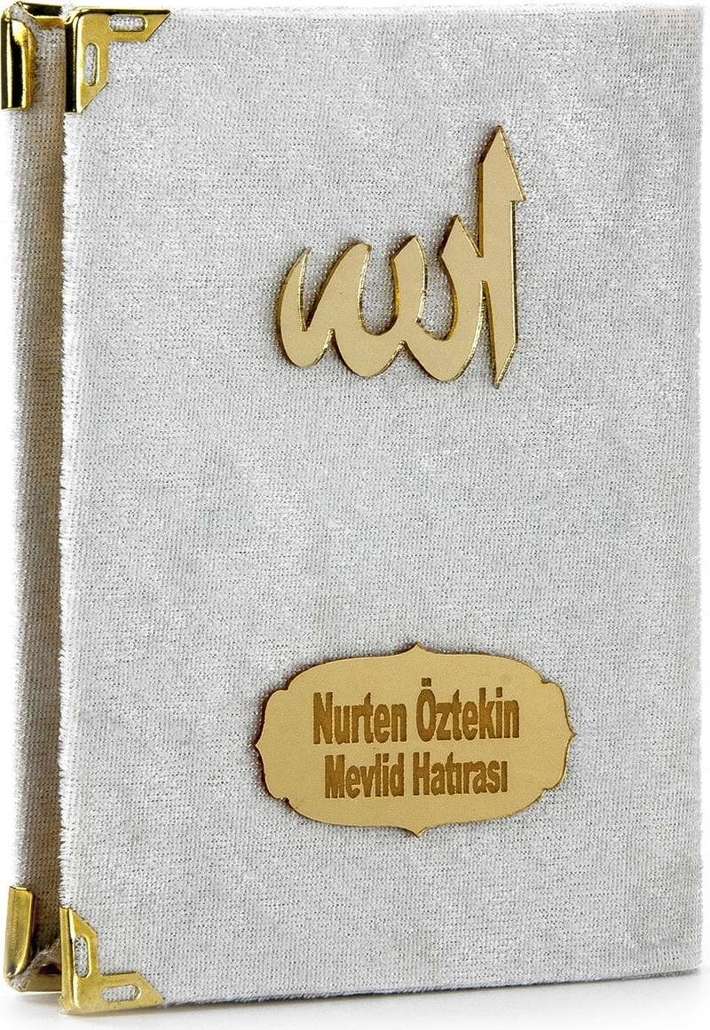 İhvan Ihvan Velvet Covered Pocket Size Yasin Book and Prayer Rug Prayer Beads Set White