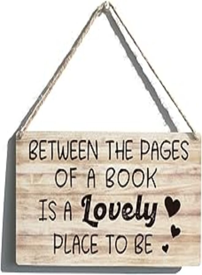 Library Sign Funny Farmhouse Between The Pages Of a Book Wooden Hanging Sign Plaque Rustic Wall Art Decor Home Decoration 12 x 6 Inches