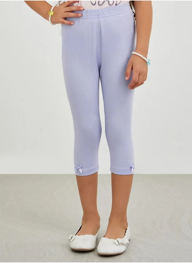 ستايلي Styli Girls Solid Elasticated Waistband Leggings with Bow Detail
