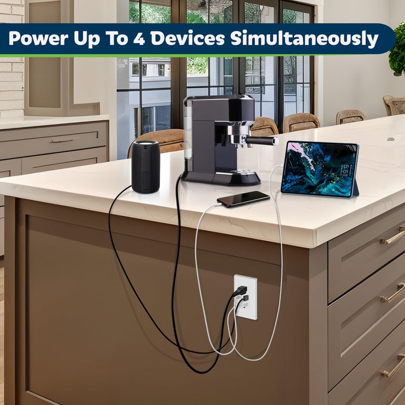 TOPGREENER مخرج USB من TOPGREENER، شاحن حائط USB من النوع C والنوع A، مخرج TR بقدرة 15 أمبير، مخرج طاقة للشحن مع منافذ USB، لوحة حائط متضمنة، مدرج في UL، TU21536AC-W-6PCS، أبيض، 6 عبوات - Image 4