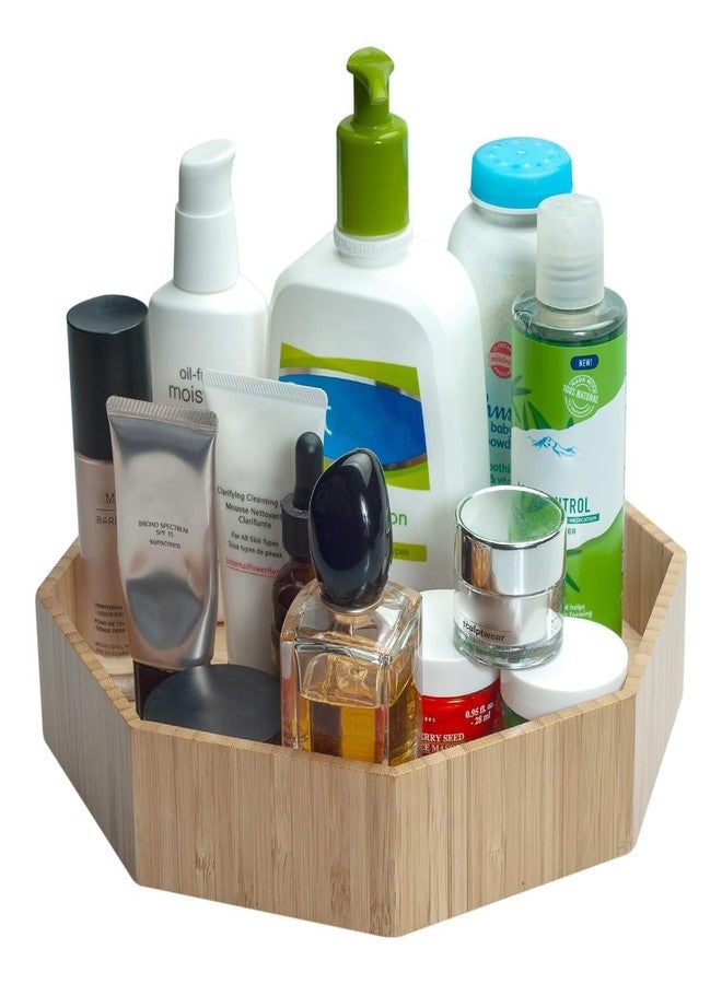 MobileVision Bamboo 360 Rotating Bathroom Toiletry & Cosmetic Spinning Tray for Countertops and Vanity with Lazy Susan Turntable, 10” Diameter with 2” Ledge - Image 1