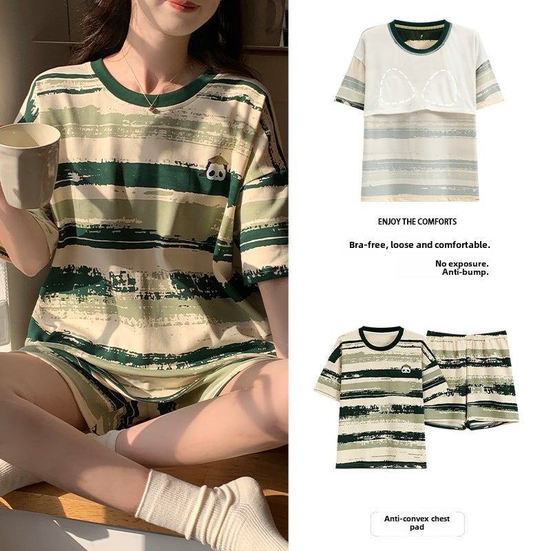 Summer Short Sleeve Pajama Set with Built-in Bra Pad for WomenH2233400 H2233400 
