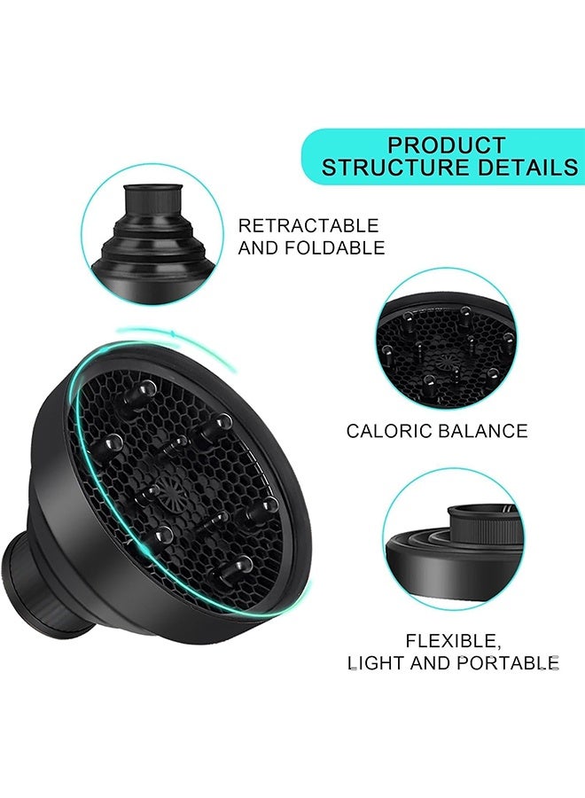 JS Universal Hair Diffuser Adaptable for Blow Dryers with 1.4-Inch to 1.96-Inch,for Curly or Wavy Hair, Lightweight Foldable Portable Travel Folding Design - Black - Image 3
