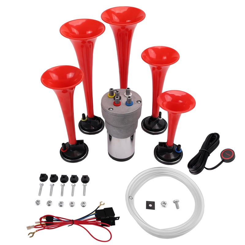 FARBIN Musical Air Horns Plays Dixieland Melody Music Horn Dixie Air Horn with Button Multi-frequency Sound Five Trumpet Dixie Truck Horn with Compress (DIXLAND Musical Horns Kit) - Image 1