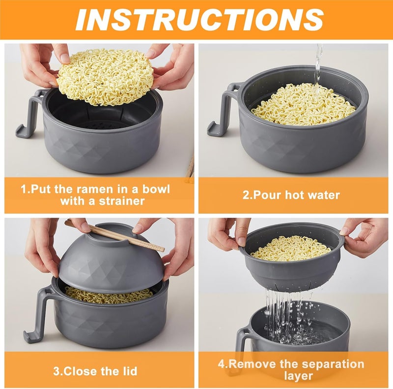 Romooa Ramen Cooker Microwavable Set Camping Mess Kit for 1 Person Wheat Straw Dinnerware Sets with 33oz Ramen BowlPlatesCups and Cutlery BoxDishwasher Set Camping College Dorm UtensilsGrey - Image 3