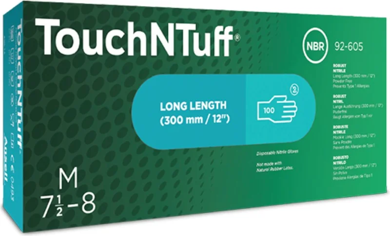 Dupont Ansell Touchntuff 92-605 Chemical Resistant Food Compatible Disposable Nitrile Gloves