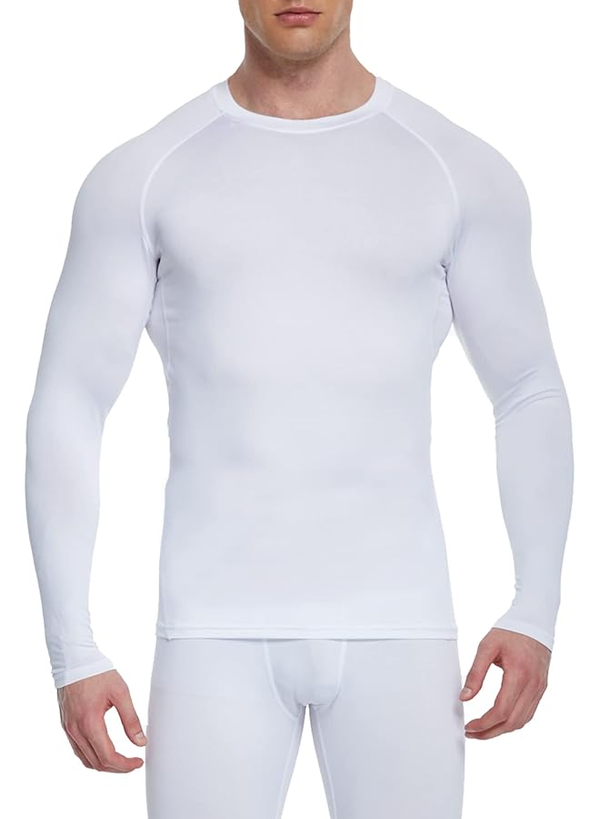 كاست ويف قميص ضغط رجالي مكون من 4 قطع بأكمام طويلة وواقي من أشعة الشمس فوق البنفسجية وطبقة أساسية مرنة للغاية وقميص داخلي للتمرين والعتاد والجفاف وقمصان رياضية للتمرين والرياضات الشتوية وملابس حرارية ضيقة باللونين الأسود والأبيض - Image 2