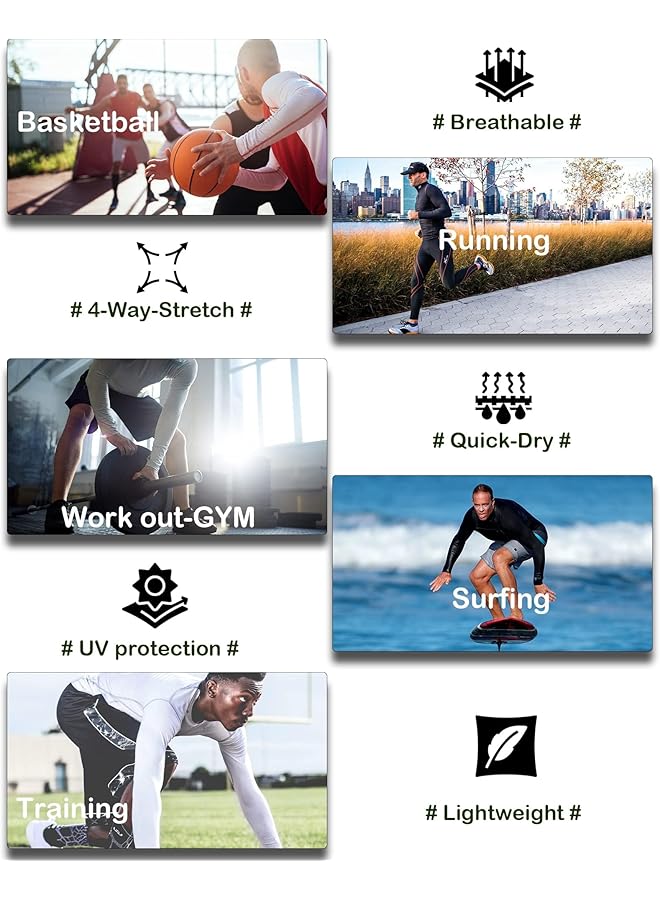 كاست ويف قميص ضغط رجالي مكون من 4 قطع بأكمام طويلة وواقي من أشعة الشمس فوق البنفسجية وطبقة أساسية مرنة للغاية وقميص داخلي للتمرين والعتاد والجفاف وقمصان رياضية للتمرين والرياضات الشتوية وملابس حرارية ضيقة باللونين الأسود والأبيض - Image 5