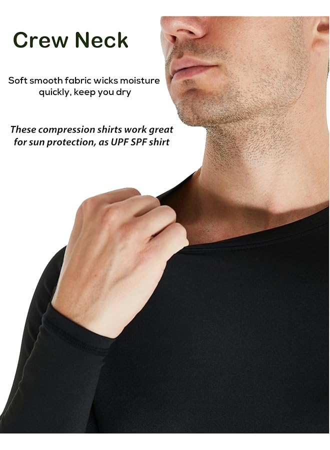 كاست ويف قميص ضغط رجالي مكون من 4 قطع بأكمام طويلة وواقي من أشعة الشمس فوق البنفسجية وطبقة أساسية مرنة للغاية وقميص داخلي للتمرين والعتاد والجفاف وقمصان رياضية للتمرين والرياضات الشتوية وملابس حرارية ضيقة باللونين الأسود والأبيض - Image 4