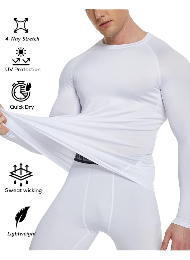 كاست ويف قميص ضغط رجالي مكون من 4 قطع بأكمام طويلة وواقي من أشعة الشمس فوق البنفسجية وطبقة أساسية مرنة للغاية وقميص داخلي للتمرين والعتاد والجفاف وقمصان رياضية للتمرين والرياضات الشتوية وملابس حرارية ضيقة باللونين الأسود والأبيض - Image 3