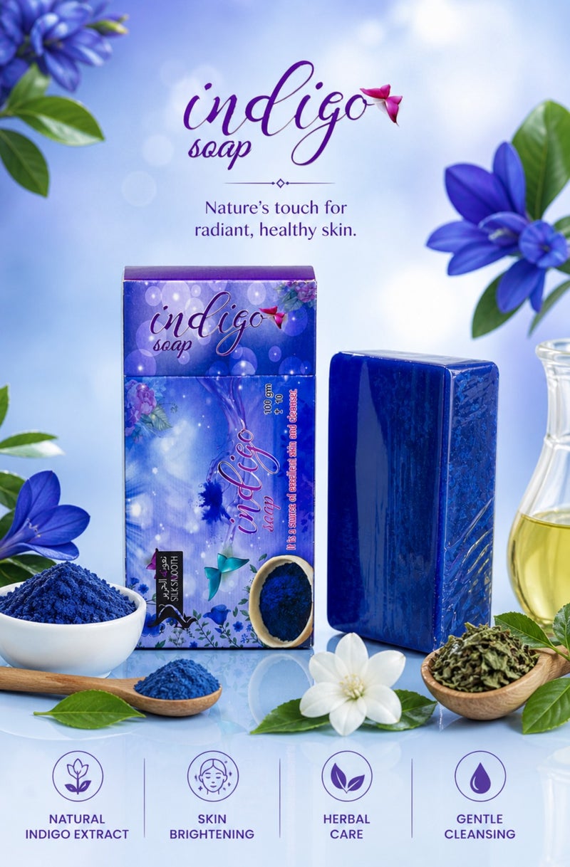 SILK SMOOTH Indigo Soap 100g – Natural Skin Brightening & Deep Cleansing Bar – Helps Even Skin Tone & Reduce Dark Spots – Gentle Face & Body Soap - Image 2