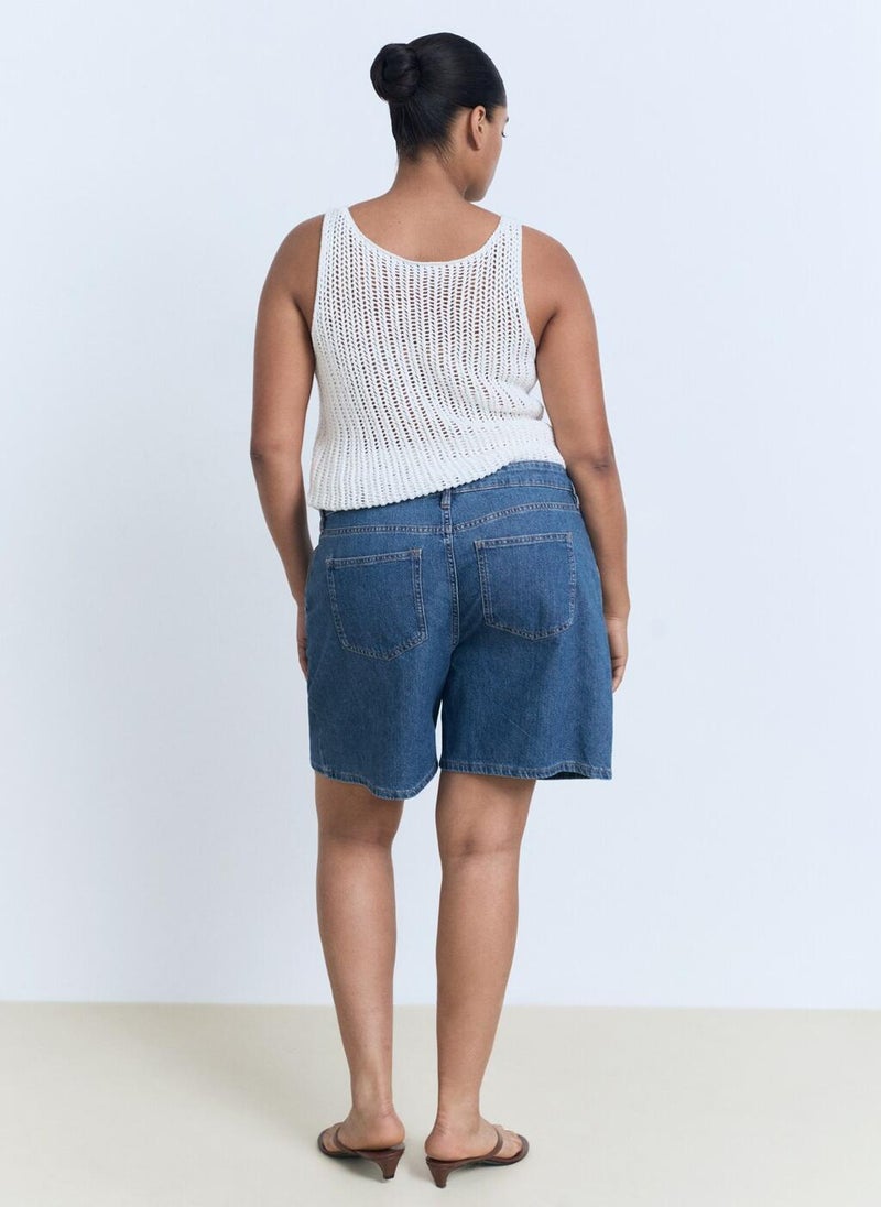 MANGO Mid-rise denim bermuda shorts with pleats - Image 2