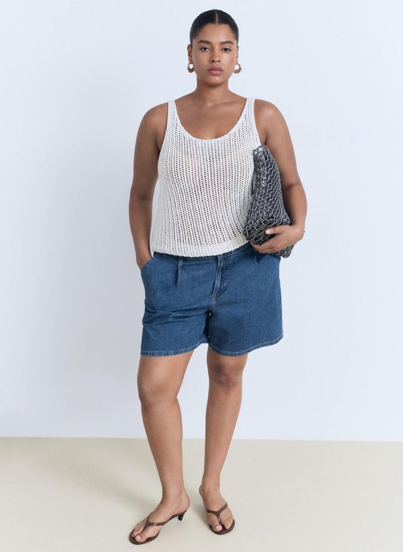 MANGO Mid-rise denim bermuda shorts with pleats - Image 3