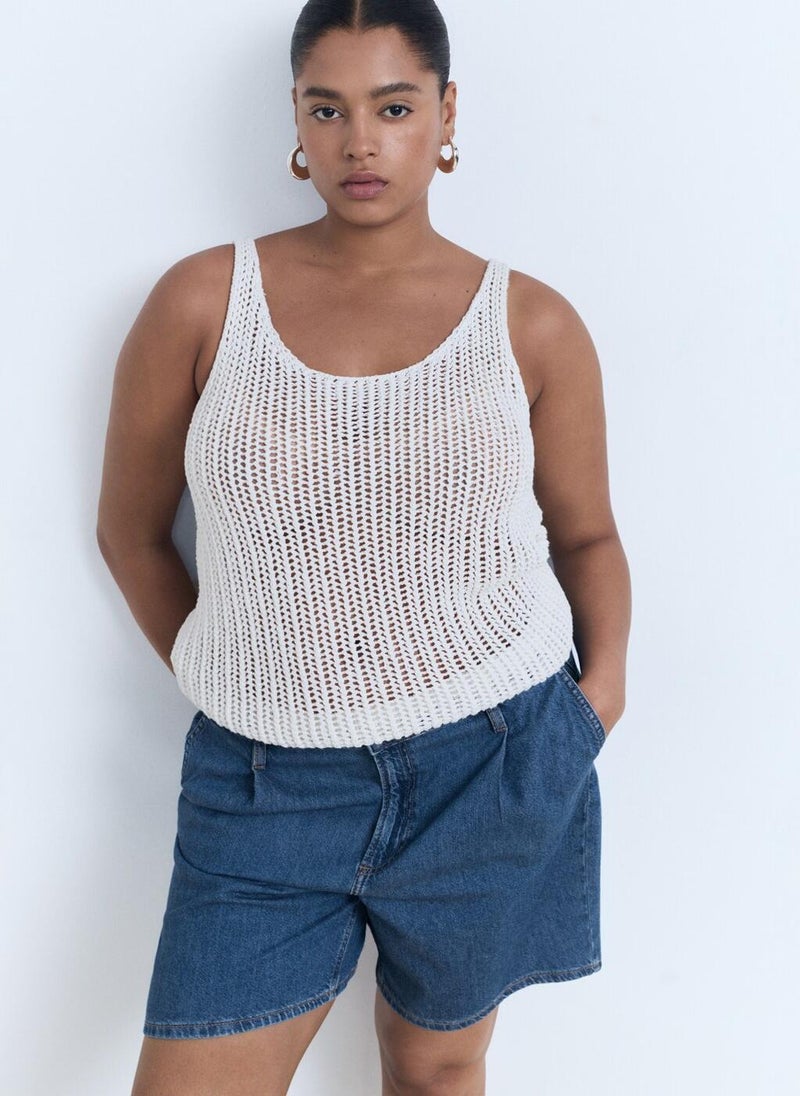 MANGO Mid-rise denim bermuda shorts with pleats - Image 1