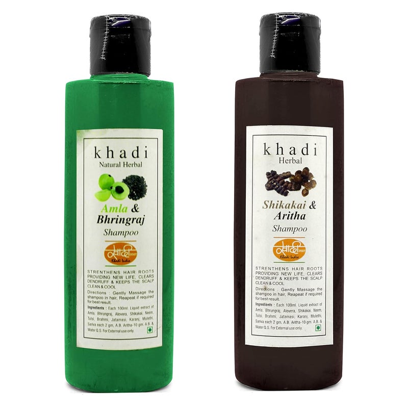 Khadi Natural Herbal Khadi Natural Herbal Shampoo Combo 200ml Amla Bhringraj Shikakai Aritha All Hair Types Thick Strong Ayurvedic Hair Cleanser for Women Men