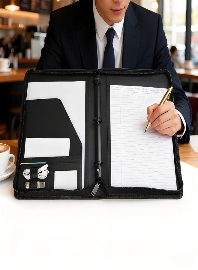 Yodo Zippered 3-Ring Binder Portfolio, Professional Executive Padfolio Organizer for Documents, Resume, Business Meetings & Interviews, Fits A4/Letter Size Paper, Black - Image 3