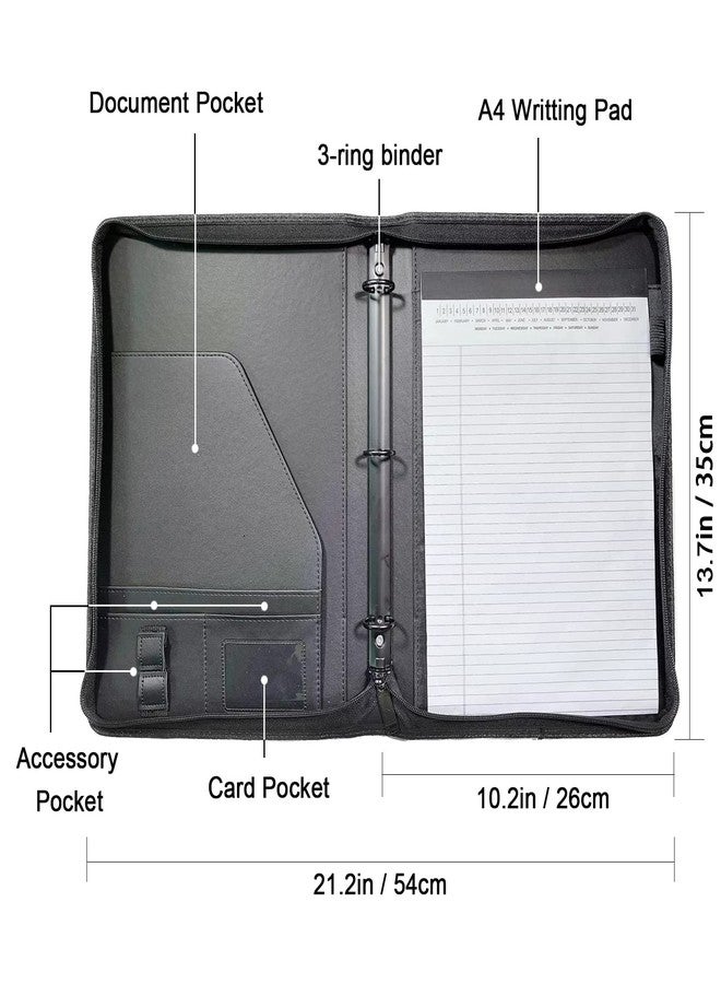 Yodo Zippered 3-Ring Binder Portfolio, Professional Executive Padfolio Organizer for Documents, Resume, Business Meetings & Interviews, Fits A4/Letter Size Paper, Black - Image 5