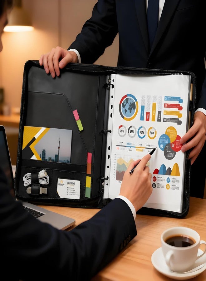 Yodo Zippered 3-Ring Binder Portfolio, Professional Executive Padfolio Organizer for Documents, Resume, Business Meetings & Interviews, Fits A4/Letter Size Paper, Black - Image 2