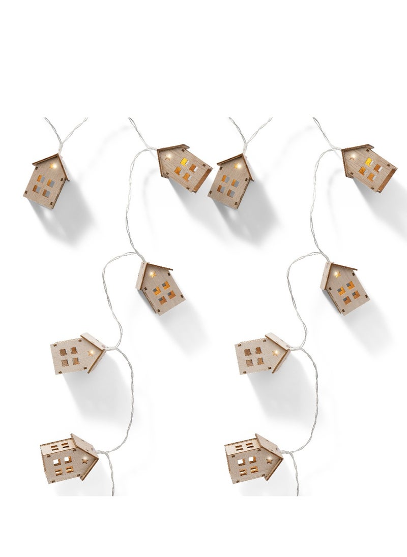 Kaemingk Kaemingk Christmas Led Deco String Lights Plywood Decoration House Steady Warm White 10 Led, Battery Operated  - Image 1